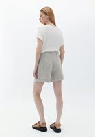 Bayan Bej Yüksek Bel Keten Şort