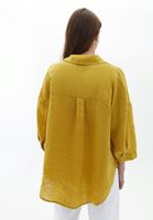 Bayan Sarı Oversize Keten Gömlek