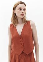 Bayan Turuncu Keten Crop Yelek