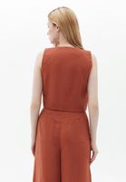Bayan Turuncu Keten Crop Yelek