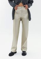 Women Gold High Rise Vegan Leather Wide Leg Pants