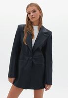 Bayan Siyah Vegan Deri Blazer Ceket