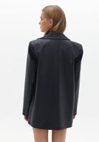 Bayan Siyah Vegan Deri Blazer Ceket