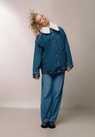 Bayan Mavi Vegan Kürk Detaylı Denim Mont