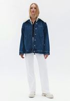 Bayan Mavi Vegan Kürk Detaylı Denim Mont