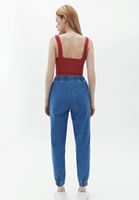 Bayan Mavi Pamuklu Orta Bel Jogger Pantolon
