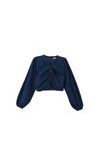 Bayan Mavi Cut-Out Detaylı Denim Bluz