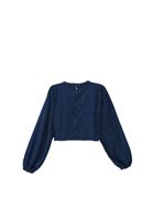 Bayan Mavi Cut-Out Detaylı Denim Bluz