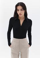 Bayan Siyah Polo Yaka Tişört ( MODAL )