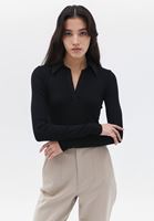 Bayan Siyah Polo Yaka Tişört ( MODAL )