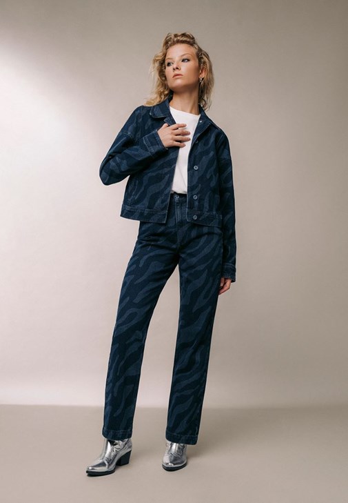 Crop Denim Ceket ve Pantolon Kombini