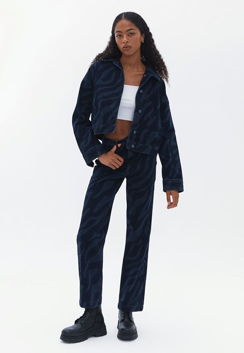 Crop Denim Ceket ve Pantolon Kombini