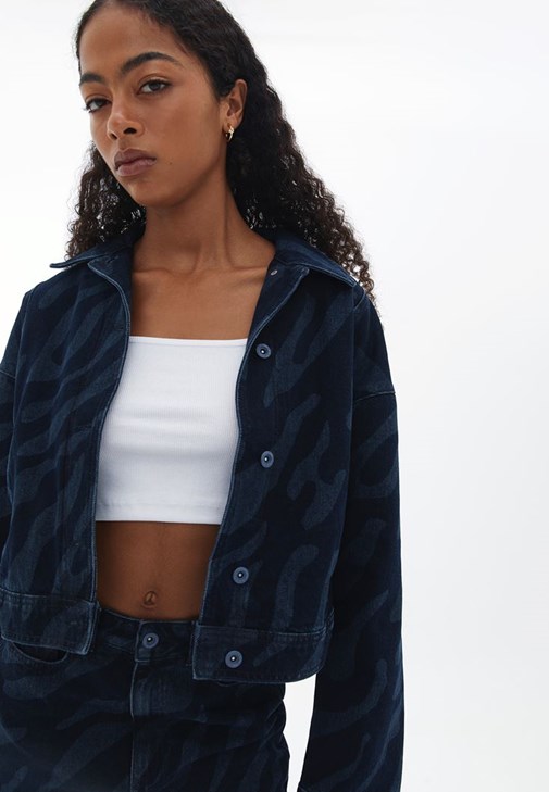 Crop Denim Ceket ve Pantolon Kombini