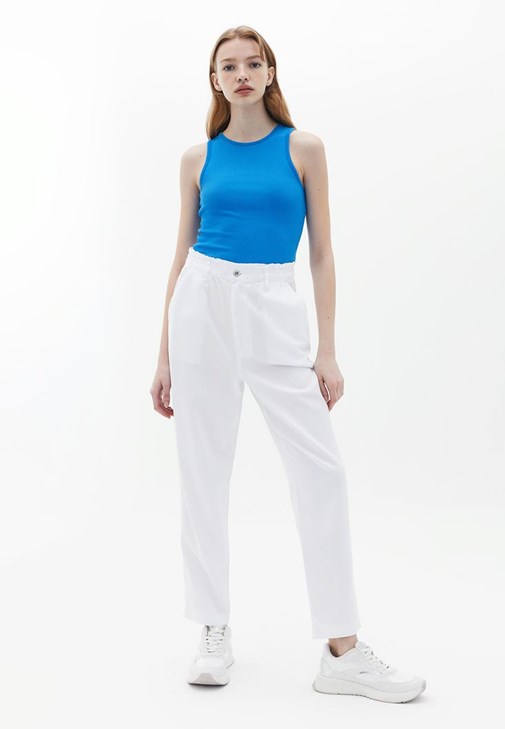 Beyaz Baggy-Fit Pantolon ( TENCEL™ )