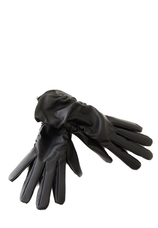 Siyah Vegan Deri Eldiven 