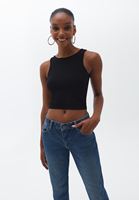 Bayan Siyah Halter Yaka Dikişsiz Crop Atlet