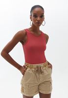 Bayan Pembe Halter Yaka Dikişsiz Crop Atlet