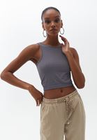 Bayan Gri Halter Yaka Dikişsiz Crop Atlet