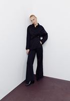 Bayan Siyah Yüksek Bel Kemerli Wide-Leg Pantolon