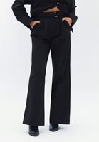 Bayan Siyah Yüksek Bel Kemerli Wide-Leg Pantolon