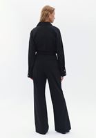 Bayan Siyah Yüksek Bel Kemerli Wide-Leg Pantolon