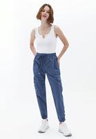 Bayan Mavi Beli Lastikli Kargo Jogger Pantolon