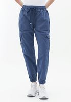Bayan Mavi Beli Lastikli Kargo Jogger Pantolon