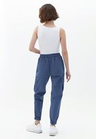Bayan Mavi Beli Lastikli Kargo Jogger Pantolon