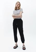 Bayan Siyah Beli Lastikli Kargo Jogger Pantolon