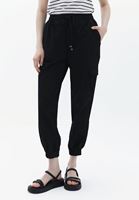 Bayan Siyah Beli Lastikli Kargo Jogger Pantolon