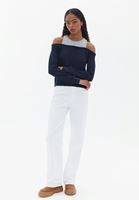 Women Navy Sweater with Shoulder Detail