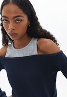 Women Navy Sweater with Shoulder Detail