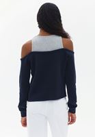 Women Navy Sweater with Shoulder Detail