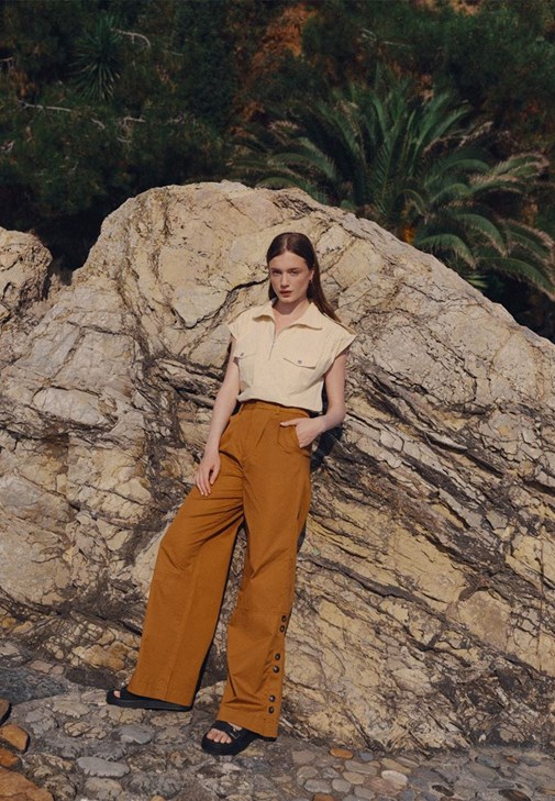 Kahverengi Yüksek Bel Wide-Leg Pantolon