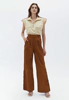 Bayan Kahverengi Yüksek Bel Wide-Leg Pantolon