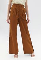 Bayan Kahverengi Yüksek Bel Wide-Leg Pantolon
