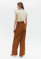 Bayan Kahverengi Yüksek Bel Wide-Leg Pantolon