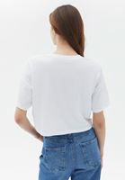 Bayan Beyaz Pamuklu Crop Tişört