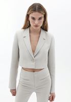 Bayan Bej Düğmeli ve Crop Blazer Ceket