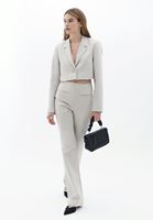 Bayan Bej Düğmeli ve Crop Blazer Ceket