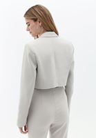 Bayan Bej Düğmeli ve Crop Blazer Ceket