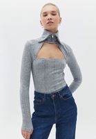 Bayan Gri Cut-Out Detaylı Tişört