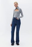 Bayan Gri Cut-Out Detaylı Tişört