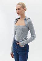 Bayan Gri Cut-Out Detaylı Tişört