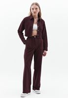 Bayan Bordo Yüksek Bel Wide-Leg Pantolon