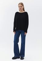 Women Black Loose Fit Boat Neck Sweater