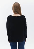 Women Black Loose Fit Boat Neck Sweater