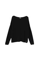 Women Black Loose Fit Boat Neck Sweater