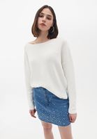 Bayan Krem Loose-Fit Bot Yaka Kazak