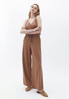 Bayan Kahverengi Orta Bel Wide-Leg Pantolon